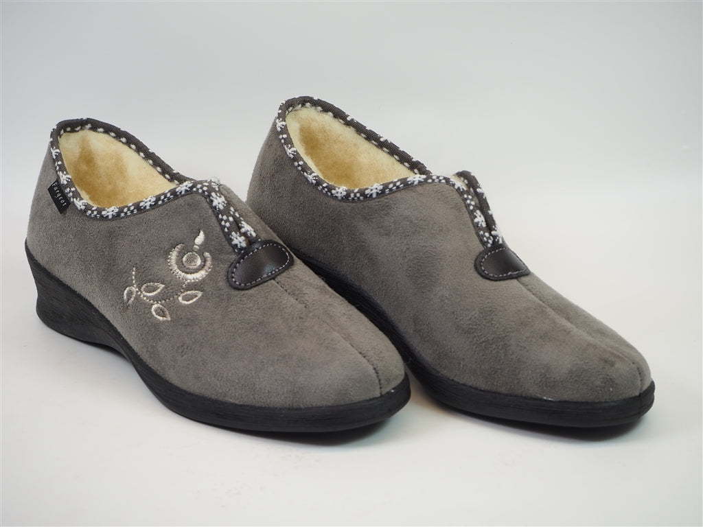 lowell pantoufle compensée fourée femme gris